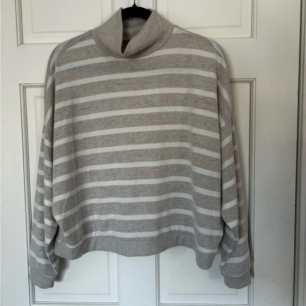 Lucky Brand Tan and Cream Striped Turtleneck Sweater